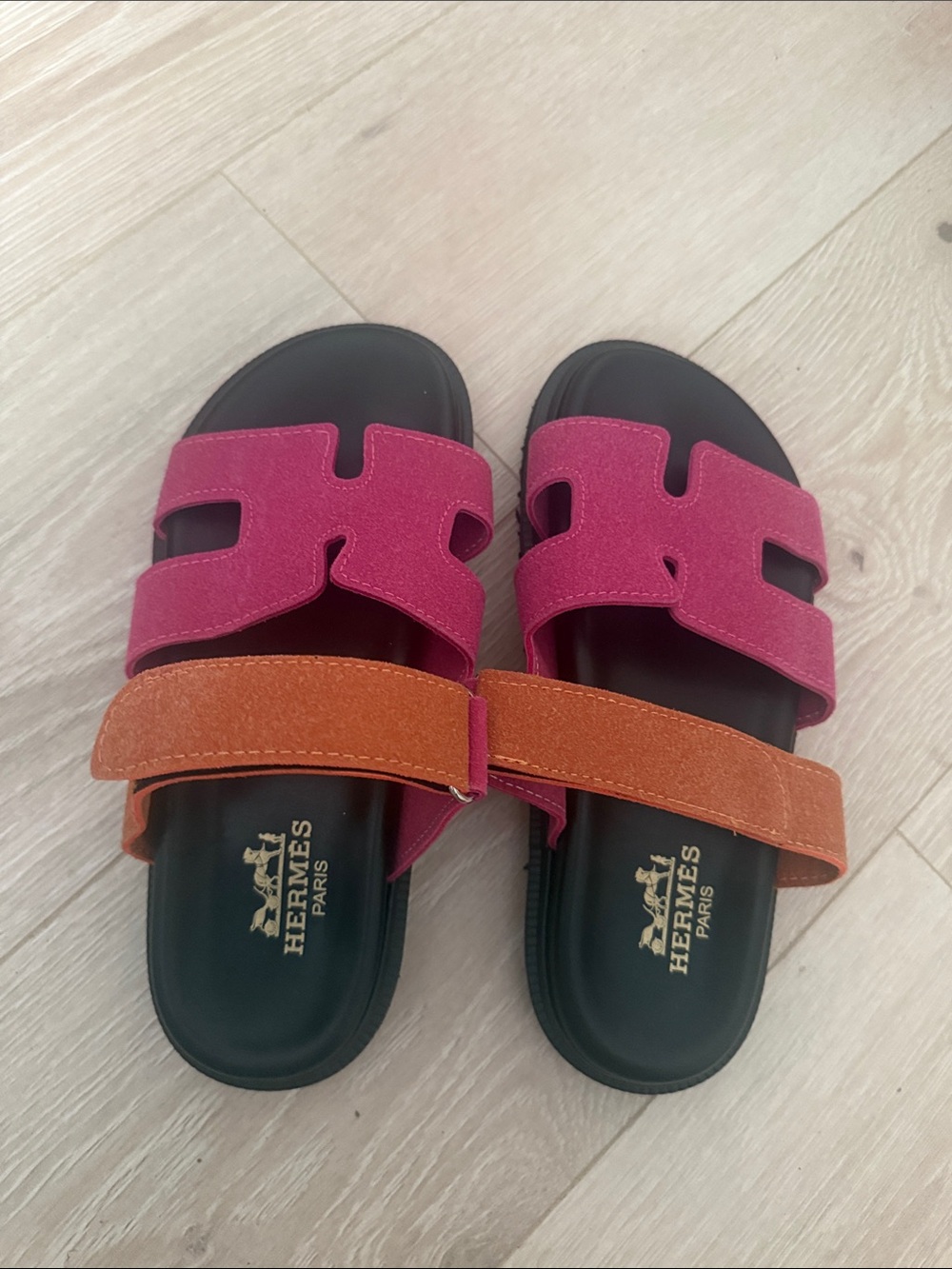 Women's Two-Tone Pink & Orange Suede Slide Sandals